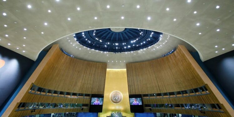 The 79th United Nations General Assembly (UNGA79) will meet this month to discuss climate change challenges, high-stakes conflicts, and continuing poverty and hunger. (Leonardo Munoz/AFP)