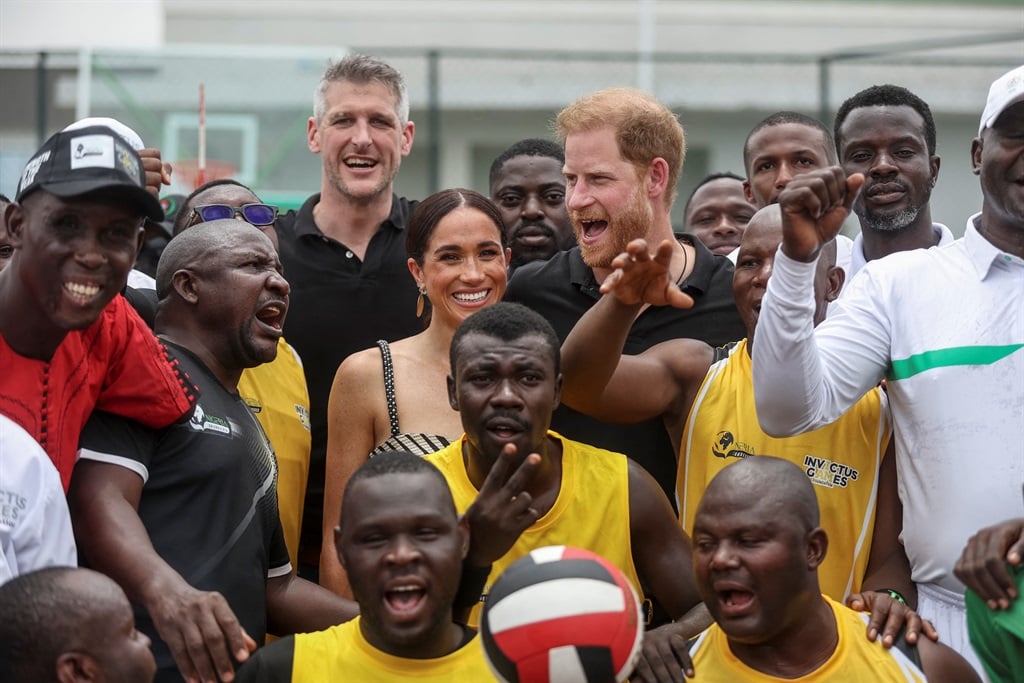 Britain's Prince Harry (CR), Duke of Sussex, and B