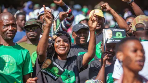 Getty Images Supporters at the MK manifesto launch at Orlando Stadium on May 18, 2024 In Soweto, South Africa