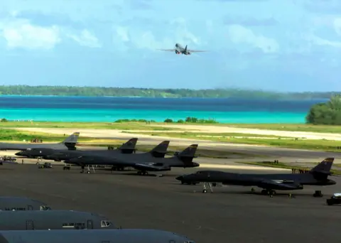 Getty Images A US Air Force B-1B bomber takes off from the Diego Garcia base on a strike mission against Afghanistan 07 October 2001, during Operation Enduring Freedom