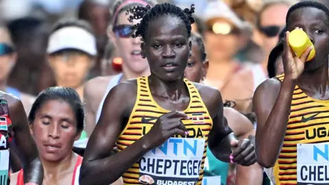 Reuters Rebecca Cheptegei competing in the Women's Marathon - National Athletics Centre, Budapest, Hungary - 26 August 2023