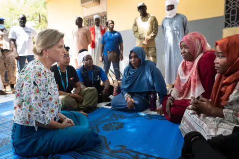 PA Media Sophie in Chad meeting women who were refugees from the war in Sudan