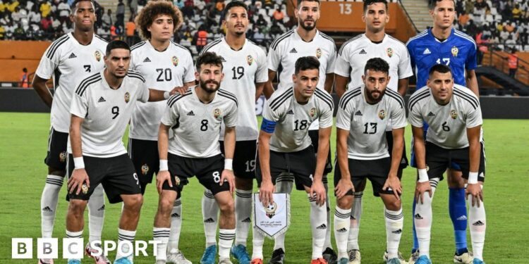 Libya's football team line up ahead of an Africa Cup of Nations 2025 qualifier in September 2024