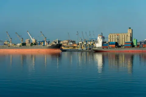 AFP View of the port of Lobito, with ships