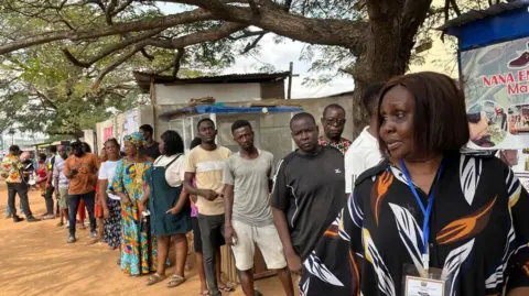 Favour Nunoo / BBC People queue up to vote in Accra.