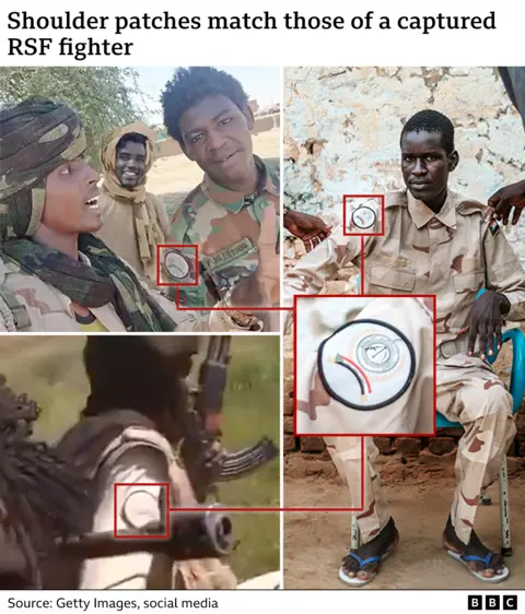 A graphic matching an RSF patch to insignia seen in various videos verified by BBC Verify 