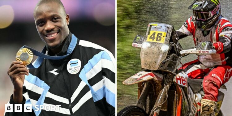 Ross Branch, wearing a black helmet and white, red and black overalls, rides a motorbike bearing the number 46 on the front through water which is spraying up beside and behind him while green foliage flashes past in a blur in the background